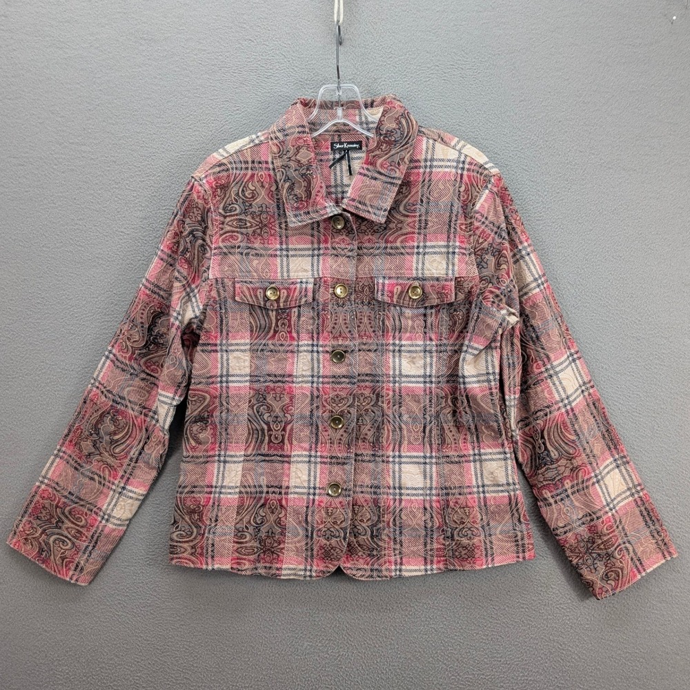 Silver Krossing Jacket Women's Size XL Plaid Paisley Textured Button Front Retro - Picture 2 of 13